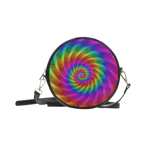 Psychedelic Rainbow Spiral Fractal Round Sling Bag (Model 1647)