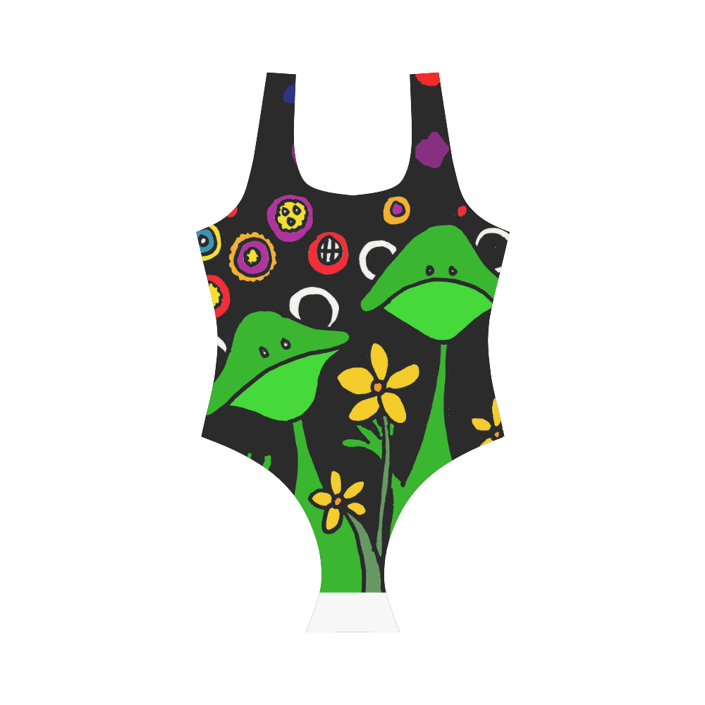 Funky Funny Frogs Folk Art Vest One Piece Swimsuit (Model S04)