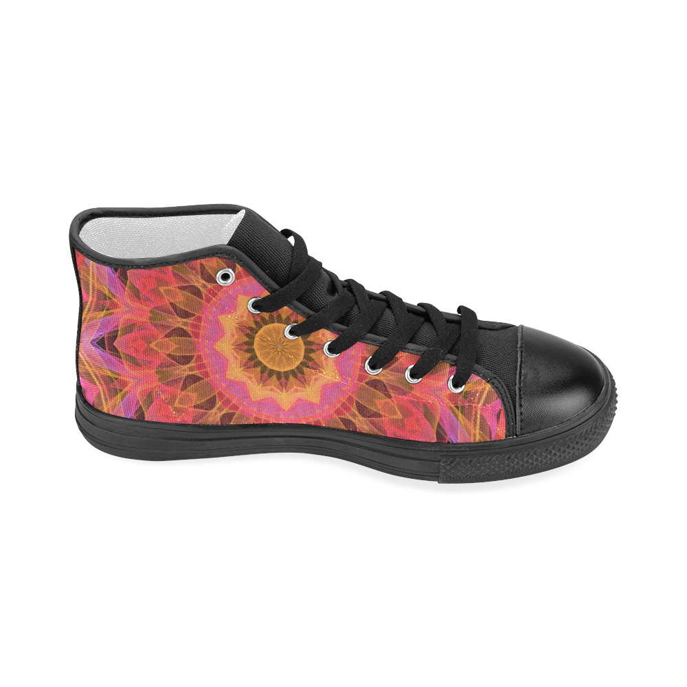 Abstract Peach Violet Mandala Ribbon Candy Lace Women's Classic High Top Canvas Shoes (Model 017)