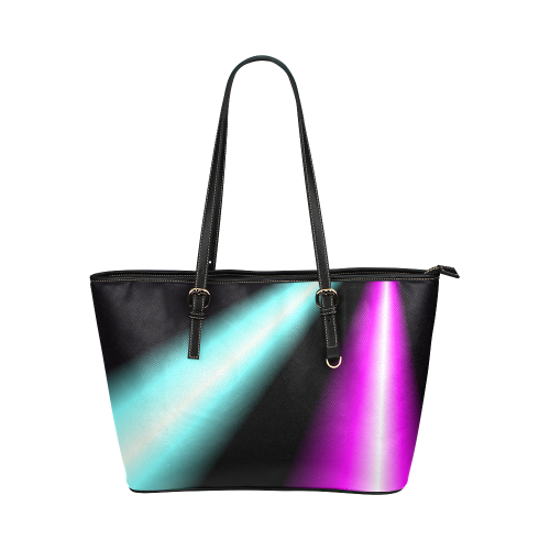 Turquoise and Fuchsia Spotlights in the Night Leather Tote Bag/Small (Model 1651)