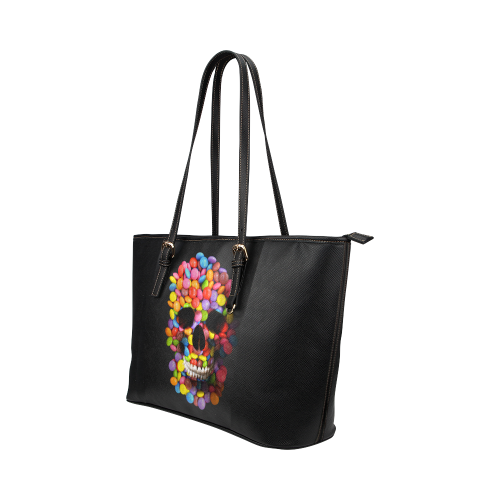 Halloween Candy Sugar Skull Leather Tote Bag/Large (Model 1651)