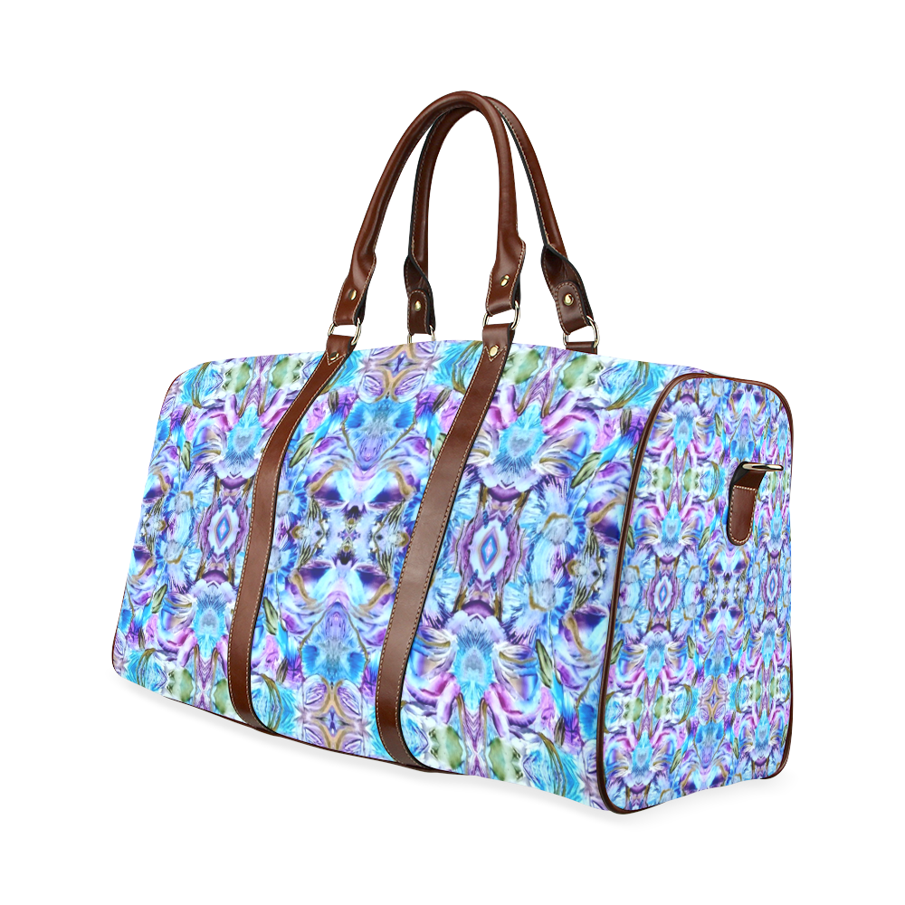 Elegant Turquoise Blue Flower Pattern Waterproof Travel Bag/Large (Model 1639)