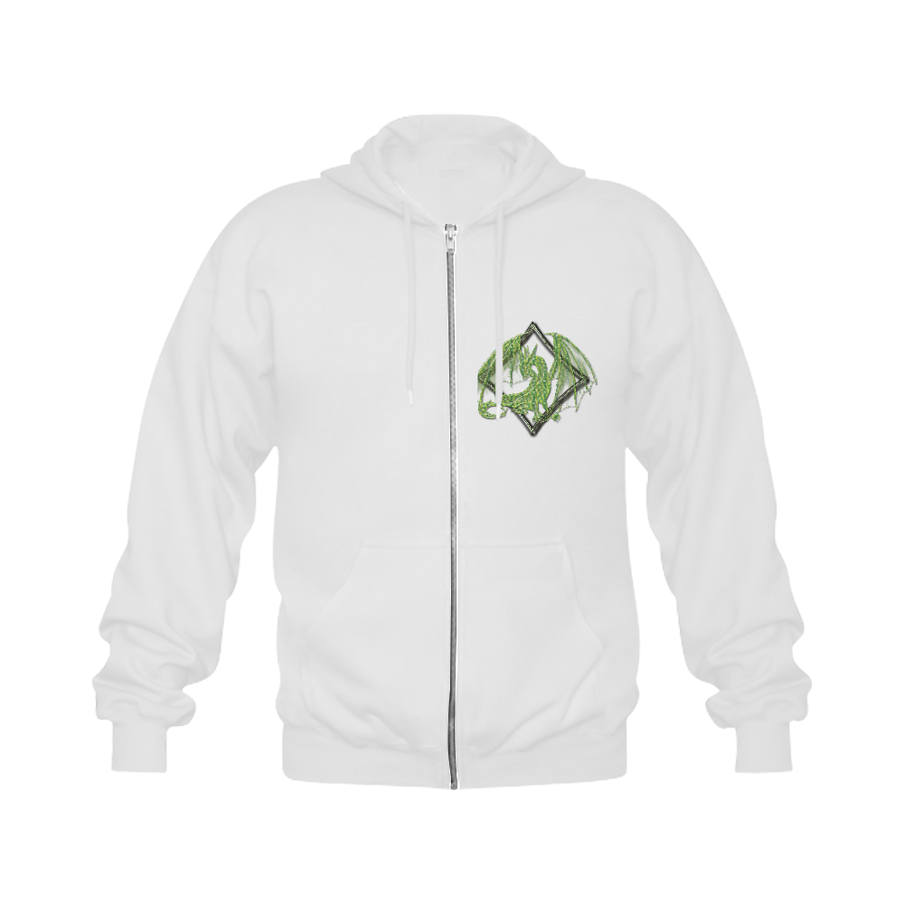 Green Dragon on Diamond Gildan Full Zip Hooded Sweatshirt (Model H02)