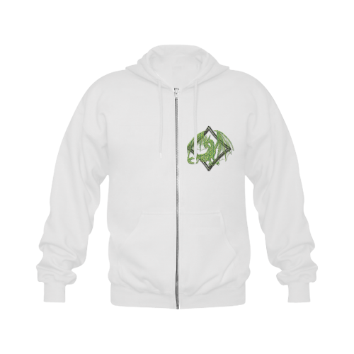 Green Dragon on Diamond Gildan Full Zip Hooded Sweatshirt (Model H02)