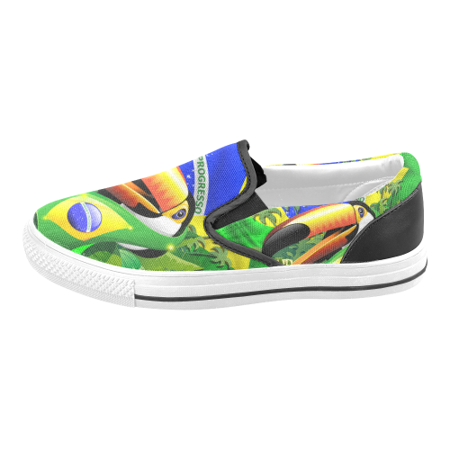 Brazil Flag with Toco Toucan Men's Slip-on Canvas Shoes (Model 019)
