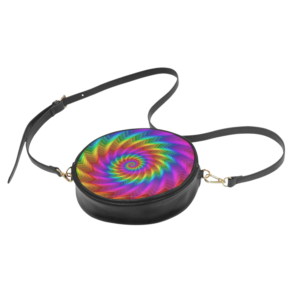 Psychedelic Rainbow Spiral Fractal Round Sling Bag (Model 1647)