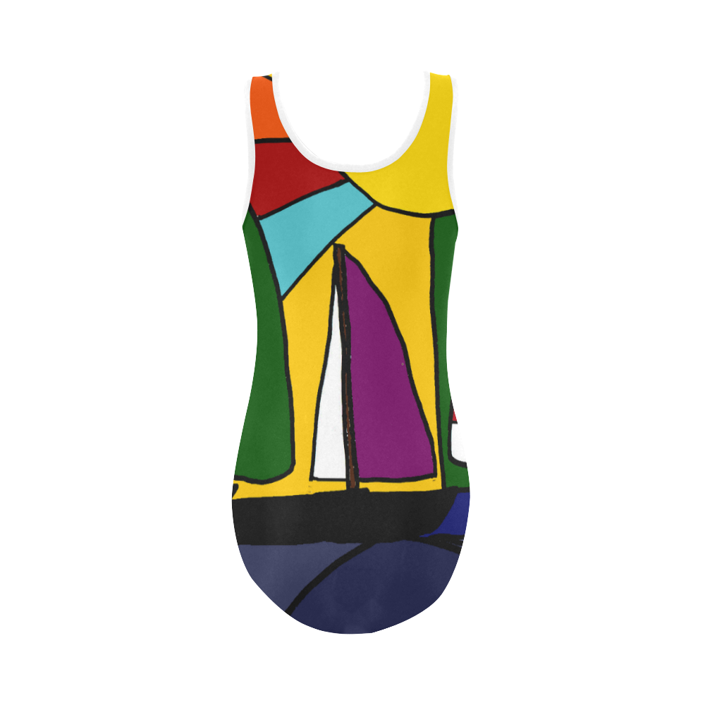 Sailboats in the Sun Abstract Vest One Piece Swimsuit (Model S04)