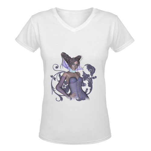 Wonderful fantasy women in purple Women's Deep V-neck T-shirt (Model T19)