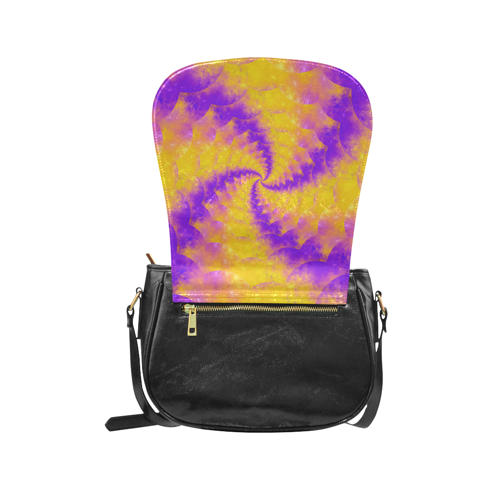 Color Explosion Spiral Yellow Lilac Composion Classic Saddle Bag/Small (Model 1648)