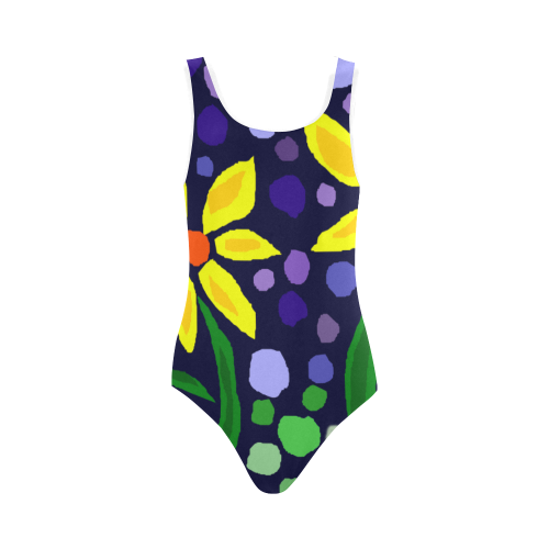 Cheerful Yellow daisy Floral Abstract Art Vest One Piece Swimsuit (Model S04)