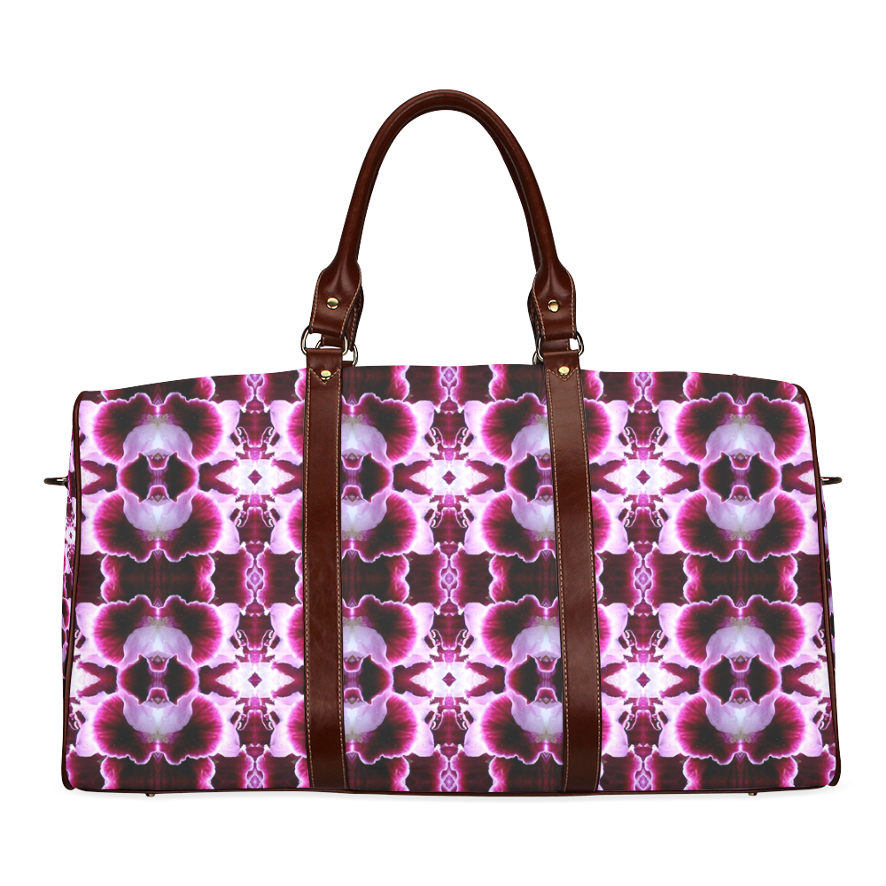 Purple White Flower Abstract Pattern Waterproof Travel Bag/Large (Model 1639)