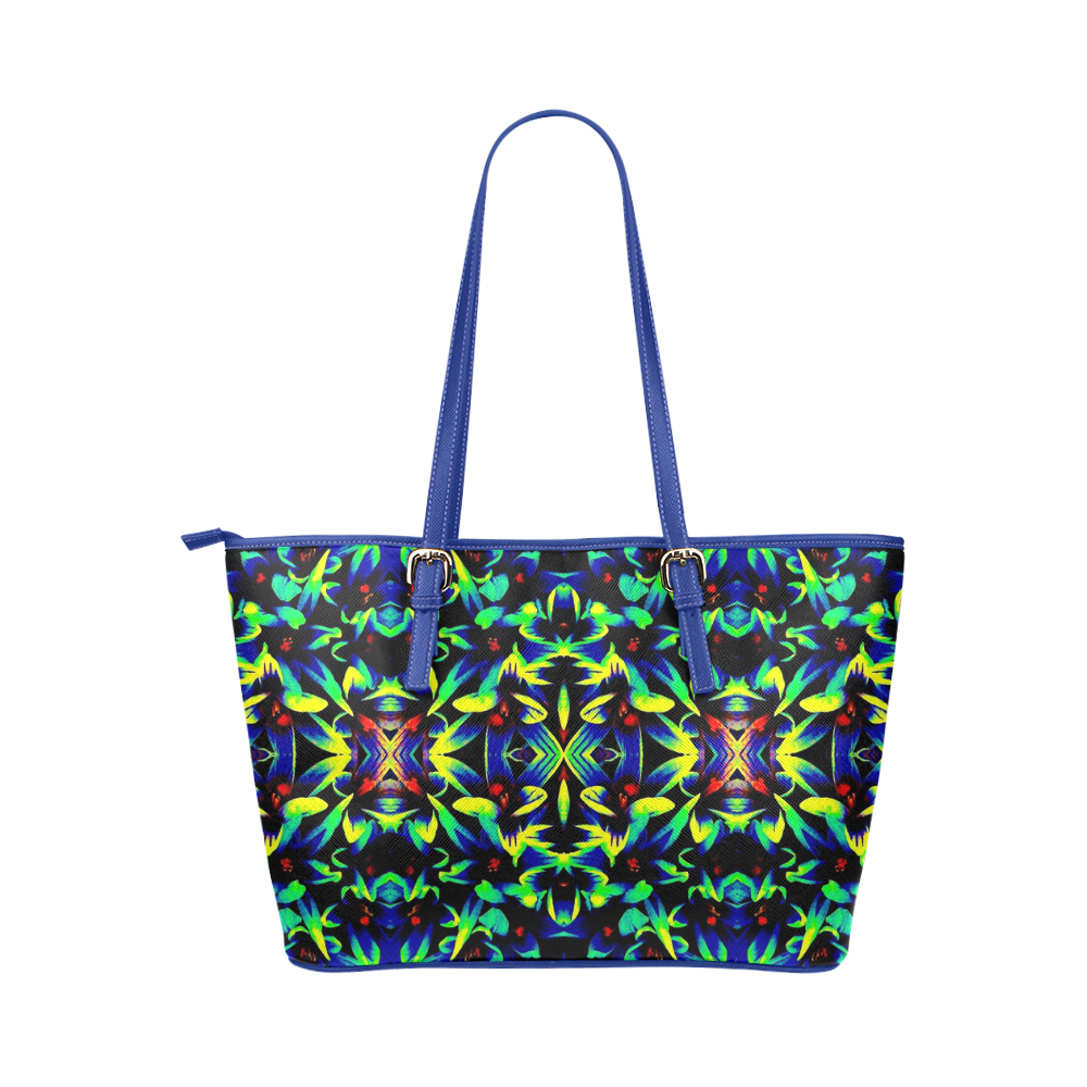Cool Green Blue Yellow Design Leather Tote Bag/Small (Model 1651)