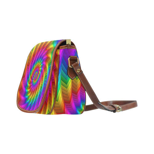 Psychedelic Rainbow Spiral Fractal Saddle Bag/Small (Model 1649) Full Customization