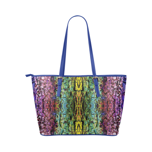 Abstract, Yellow Green, Purple, Tree Trunk Leather Tote Bag/Small (Model 1651)