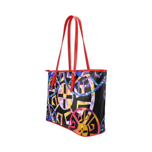 Rainbow Multicolored Aztec Wheels Leather Tote Bag/Large (Model 1651)