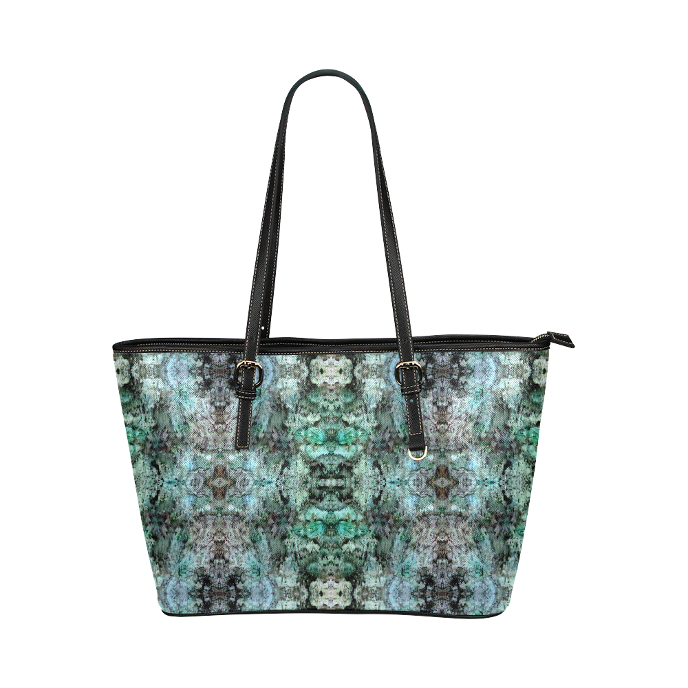 Green Black Gothic Pattern Leather Tote Bag/Small (Model 1651)