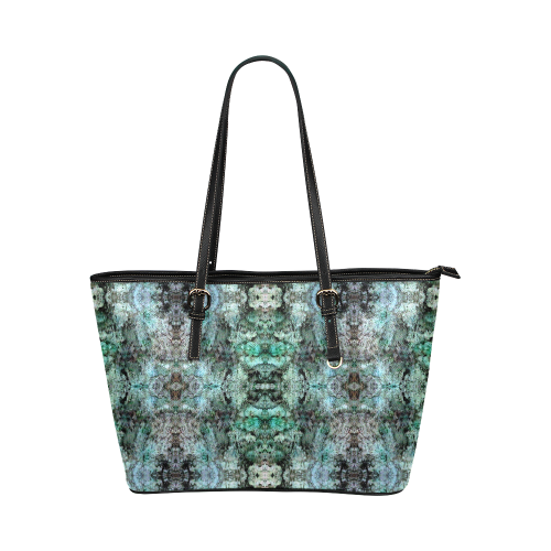 Green Black Gothic Pattern Leather Tote Bag/Small (Model 1651)