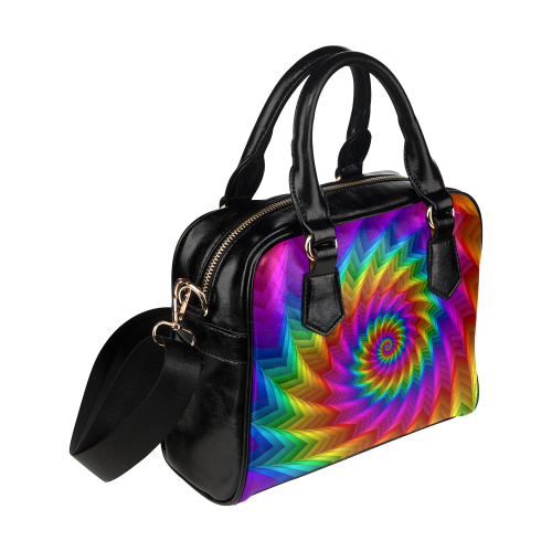 Psychedelic Rainbow Spiral Fractal Shoulder Handbag (Model 1634)