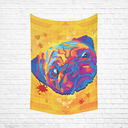 pop art pug Cotton Linen Wall Tapestry 60"x 90"