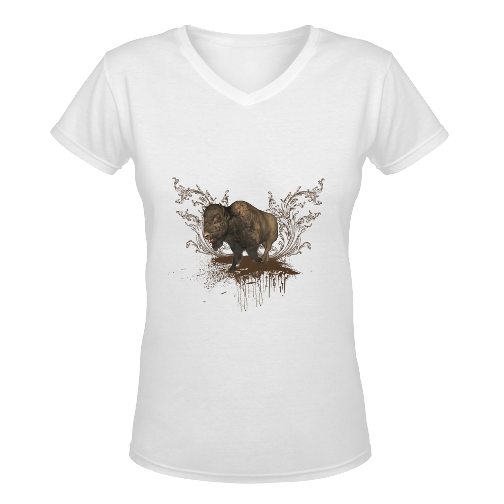 The bison Women's Deep V-neck T-shirt (Model T19)