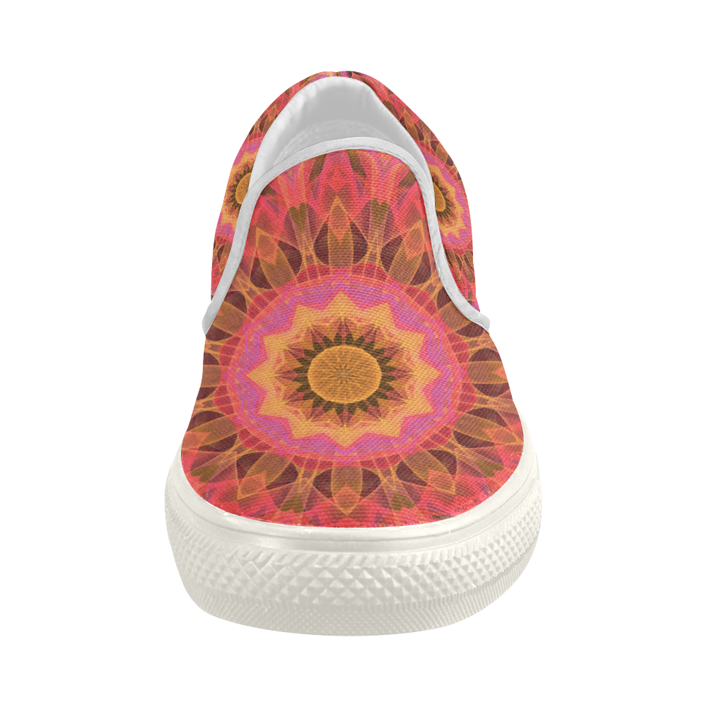 Abstract Peach Violet Mandala Ribbon Candy Lace Women's Slip-on Canvas Shoes (Model 019)