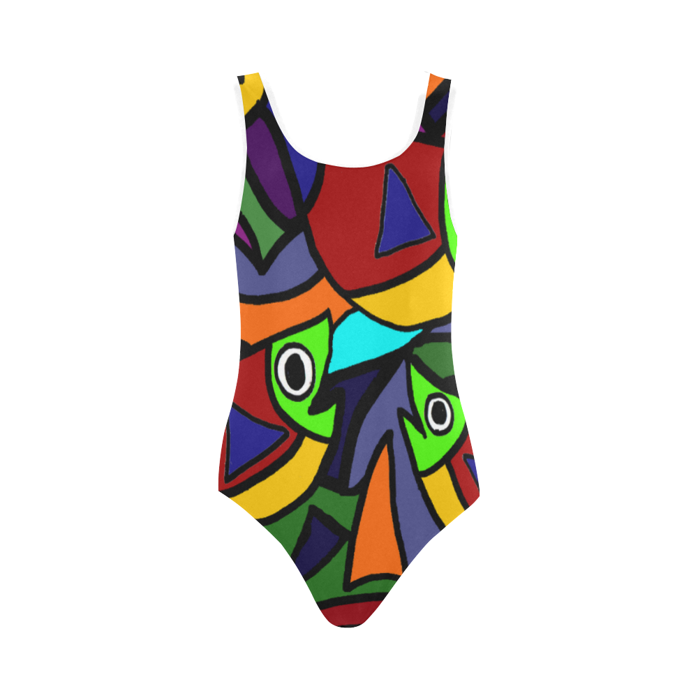 Cool Funky Fish Abstract Art Vest One Piece Swimsuit (Model S04)