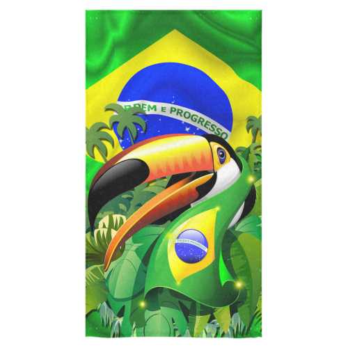 Brazil Flag with Toco Toucan Bath Towel 30"x56"