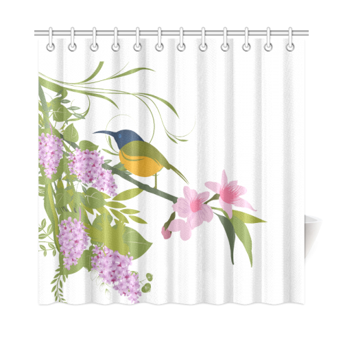 Long Beaked Bird in Flowers ANY COLOR BACKGROUND Shower Curtain 72"x72"