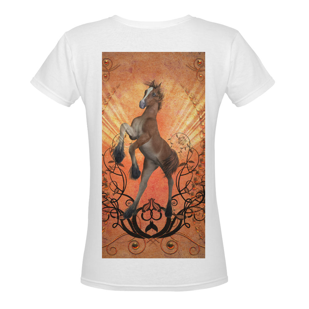 Awesome, cute foal with floral elements Women's Deep V-neck T-shirt (Model T19)