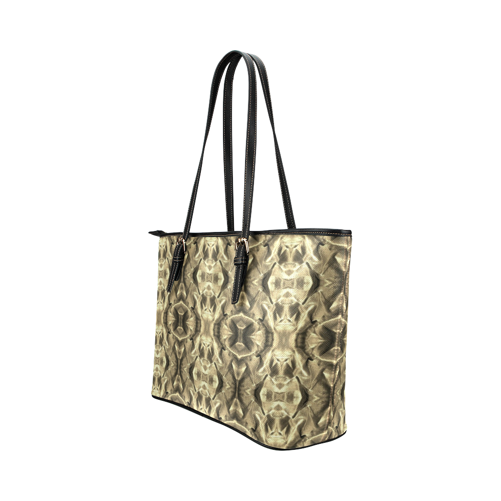 Gold Fabric Pattern Design Leather Tote Bag/Small (Model 1651)