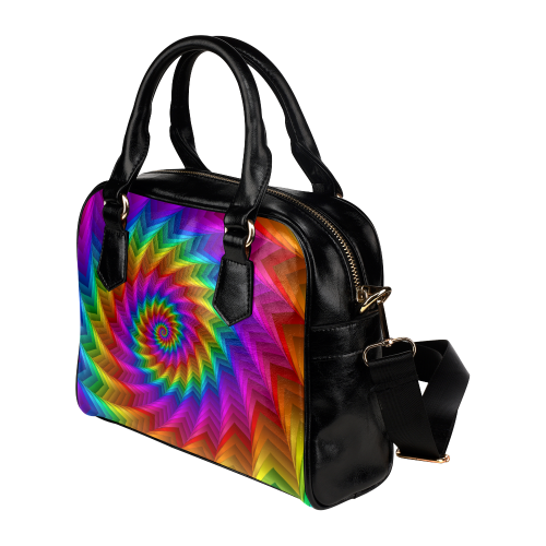 Psychedelic Rainbow Spiral Fractal Shoulder Handbag (Model 1634)