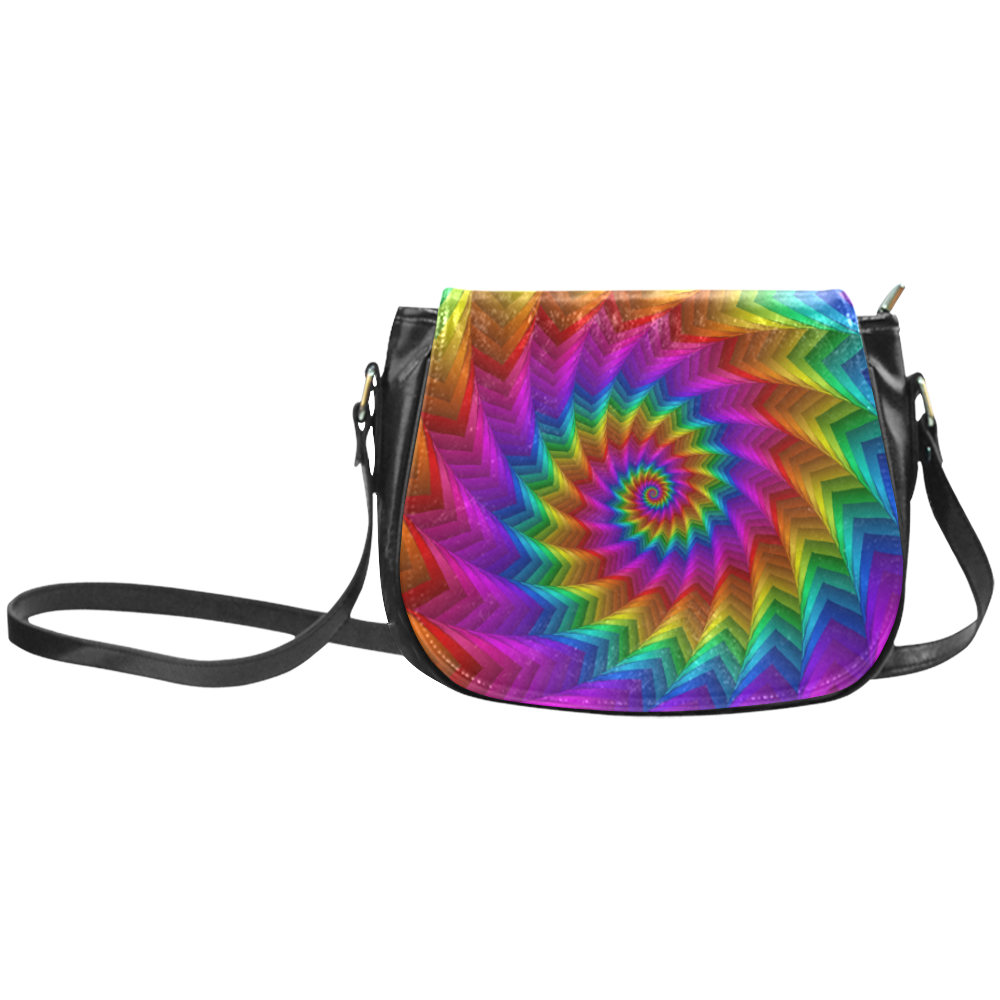 Psychedelic Rainbow Spiral Fractal Classic Saddle Bag/Small (Model 1648)