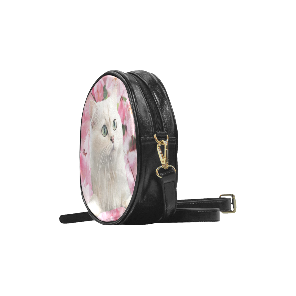 Cat and Flowers Round Sling Bag (Model 1647)