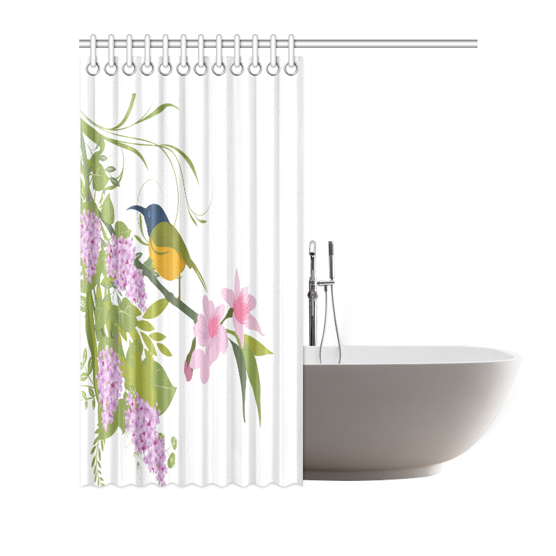 Long Beaked Bird in Flowers ANY COLOR BACKGROUND Shower Curtain 72"x72"
