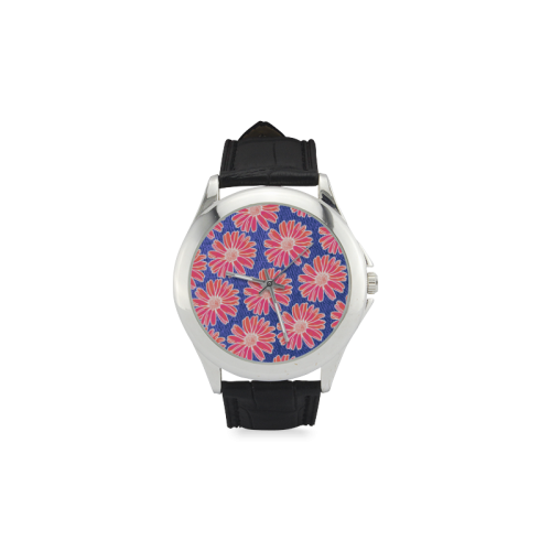 Pink Daisy Pattern Women's Classic Leather Strap Watch(Model 203)