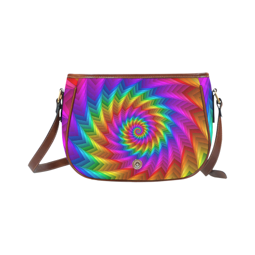 Psychedelic Rainbow Spiral Fractal Saddle Bag/Small (Model 1649) Full Customization