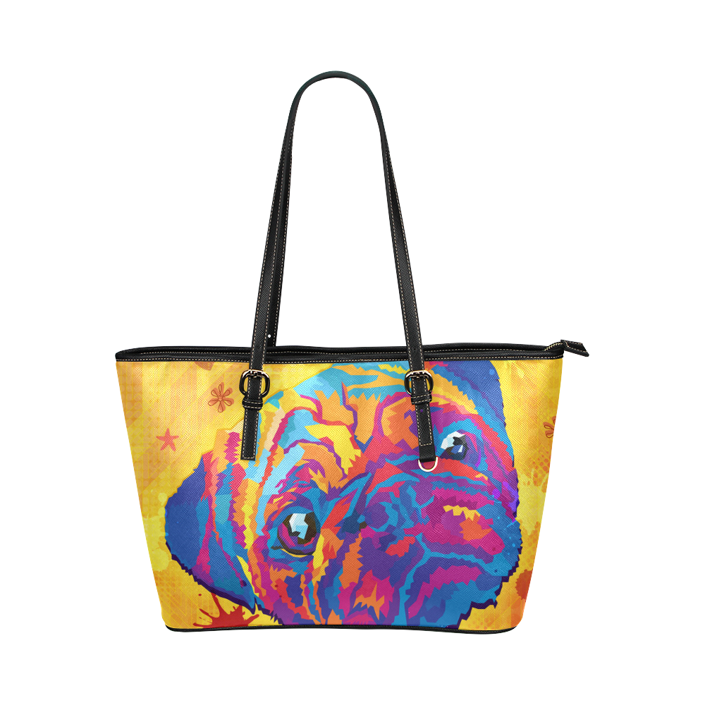 pop art pug Leather Tote Bag/Small (Model 1651) | ID: D579590