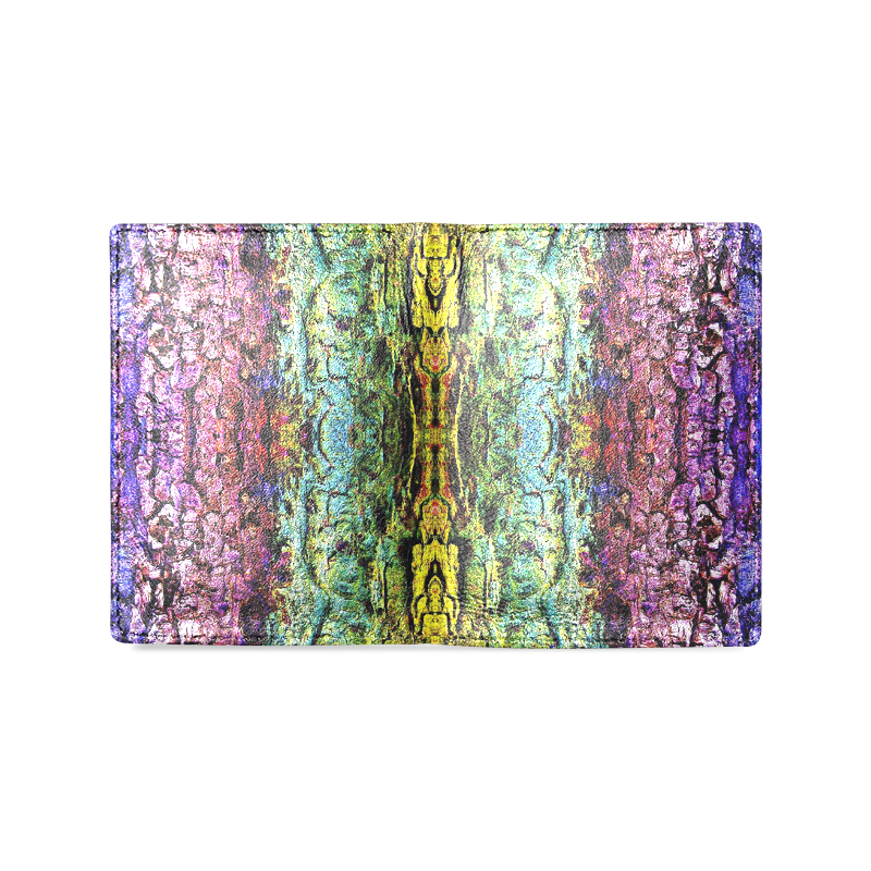 Abstract, Yellow Green, Purple, Tree Trunk Men's Leather Wallet (Model 1612)