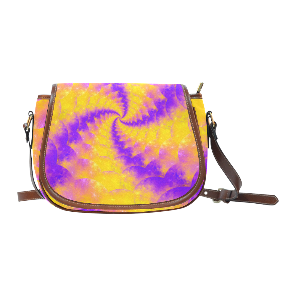 Color Explosion Spiral Yellow Lilac Composion Saddle Bag/Large (Model 1649)