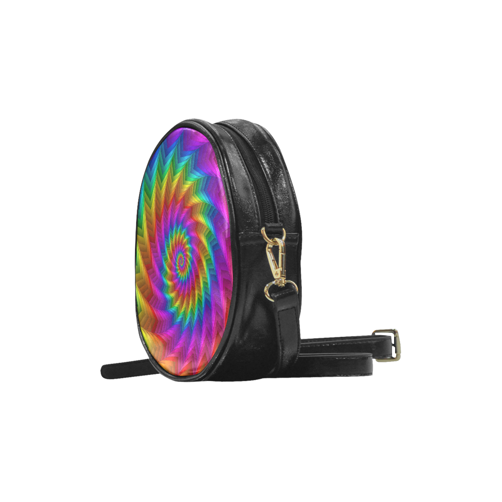 Psychedelic Rainbow Spiral Fractal Round Sling Bag (Model 1647)