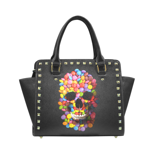 Halloween Candy Sugar Skull Rivet Shoulder Handbag (Model 1645)