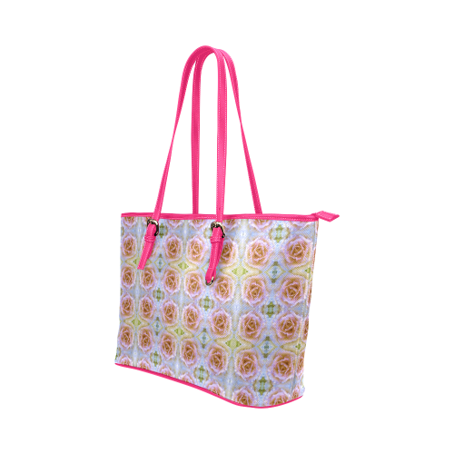 Pink Light Blue Pastel Flowers Leather Tote Bag/Small (Model 1651)