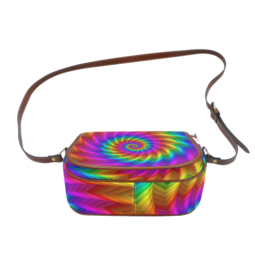 Psychedelic Rainbow Spiral Fractal Saddle Bag/Small (Model 1649) Full Customization