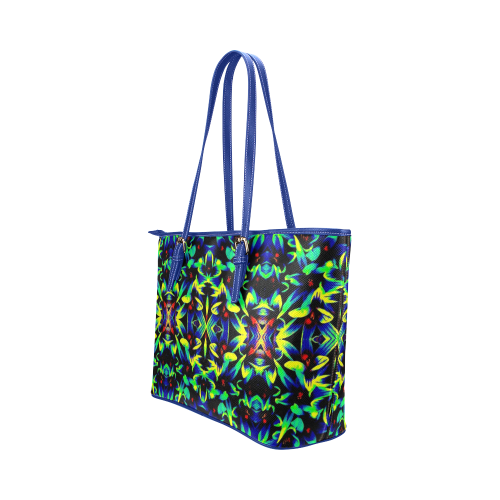 Cool Green Blue Yellow Design Leather Tote Bag/Small (Model 1651)