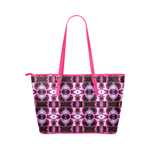 Purple White Flower Abstract Pattern Leather Tote Bag/Small (Model 1651)