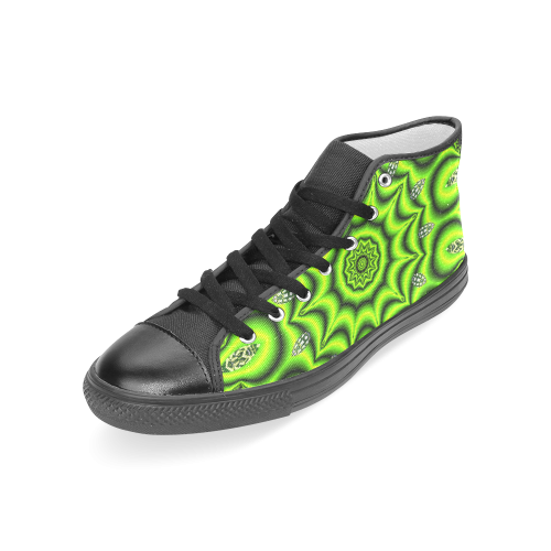 Spring Lime Green Garden Mandala, Abstract Spirals Women's Classic High Top Canvas Shoes (Model 017)