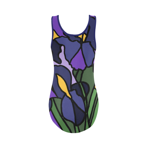 Cool Blue Iris Flowers Art Vest One Piece Swimsuit (Model S04)