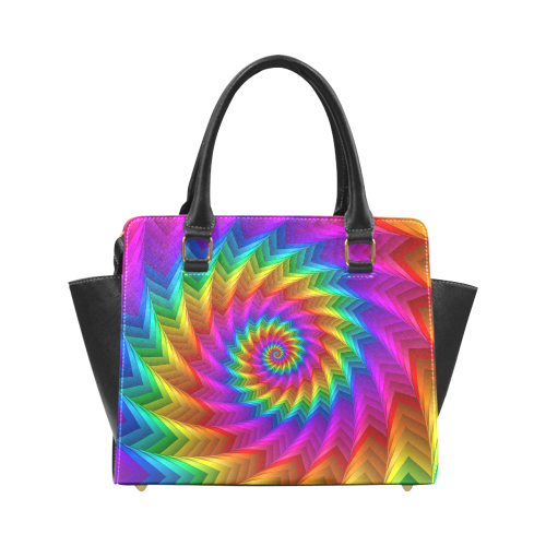 Psychedelic Rainbow Spiral Fractal Rivet Shoulder Handbag (Model 1645)