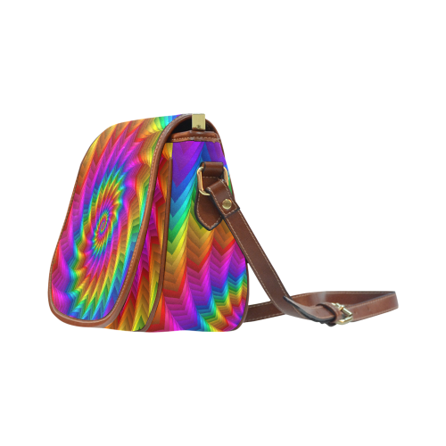 Psychedelic Rainbow Spiral Fractal Saddle Bag/Large (Model 1649)