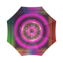 Blumen des Lebens Gold Magentha Foldable Umbrella (Model U01)